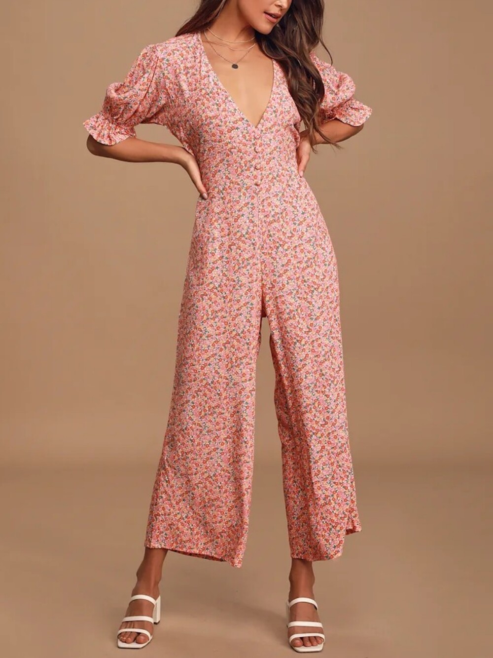 Faithfull The Brand Anika Floral V-Neck Wide Leg Jumpsuit Boho Cottagecore Small